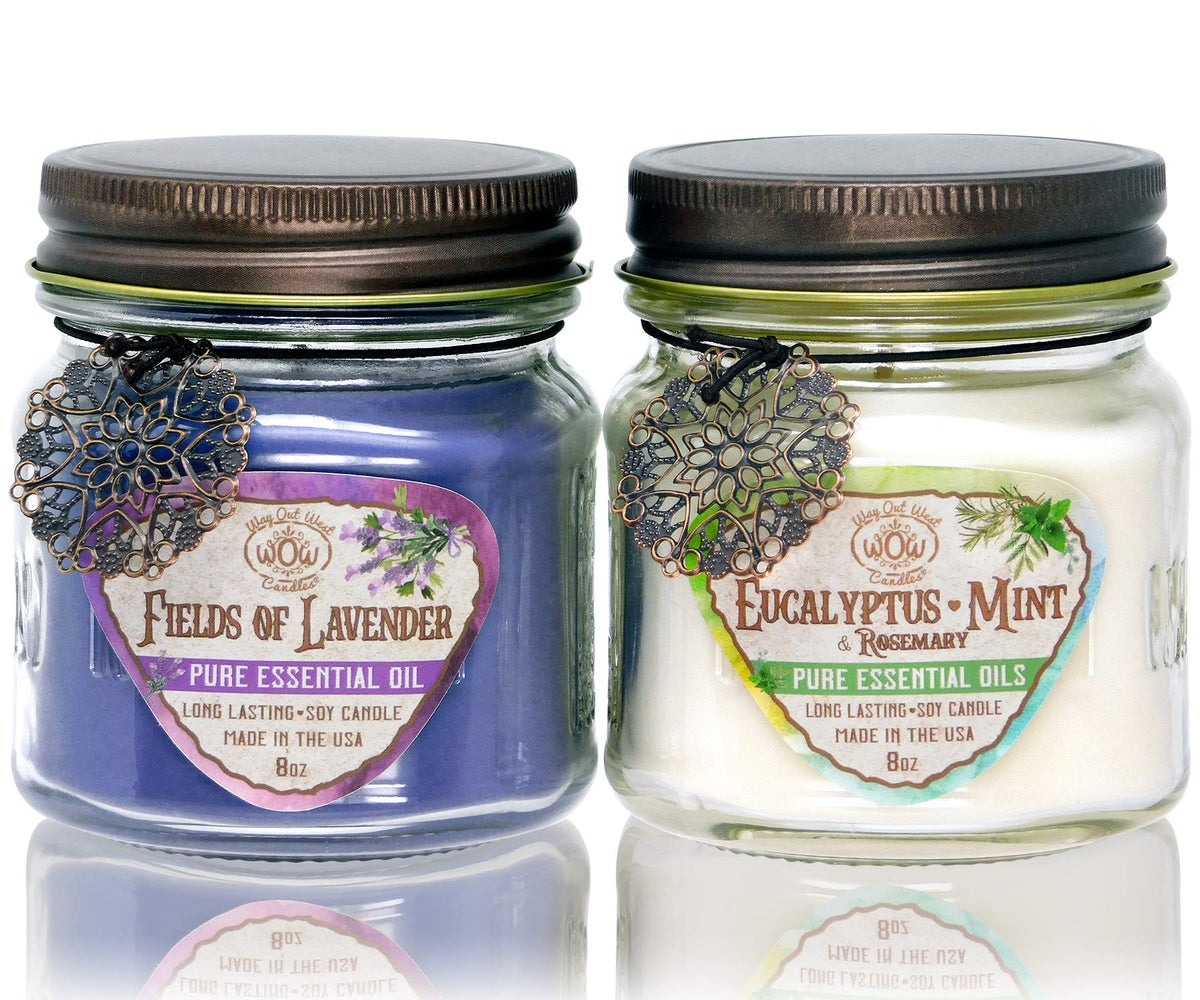 Way Out West Candles aromatherapy set with eucalyptus mint for fresh ambiance and mood boost.