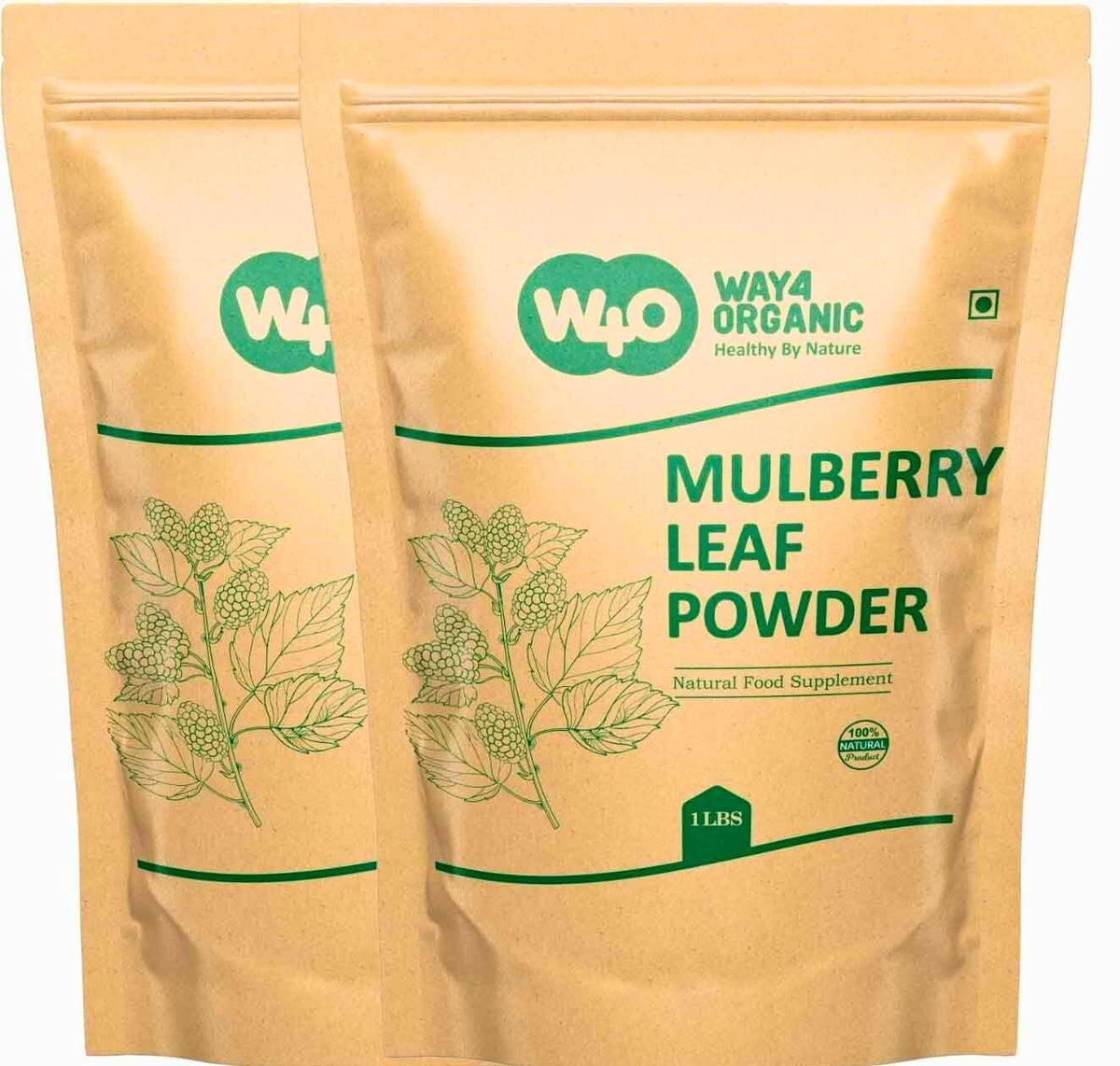 Way4Organic Mulberry Leaf Powder bag for easy daily use in smoothies