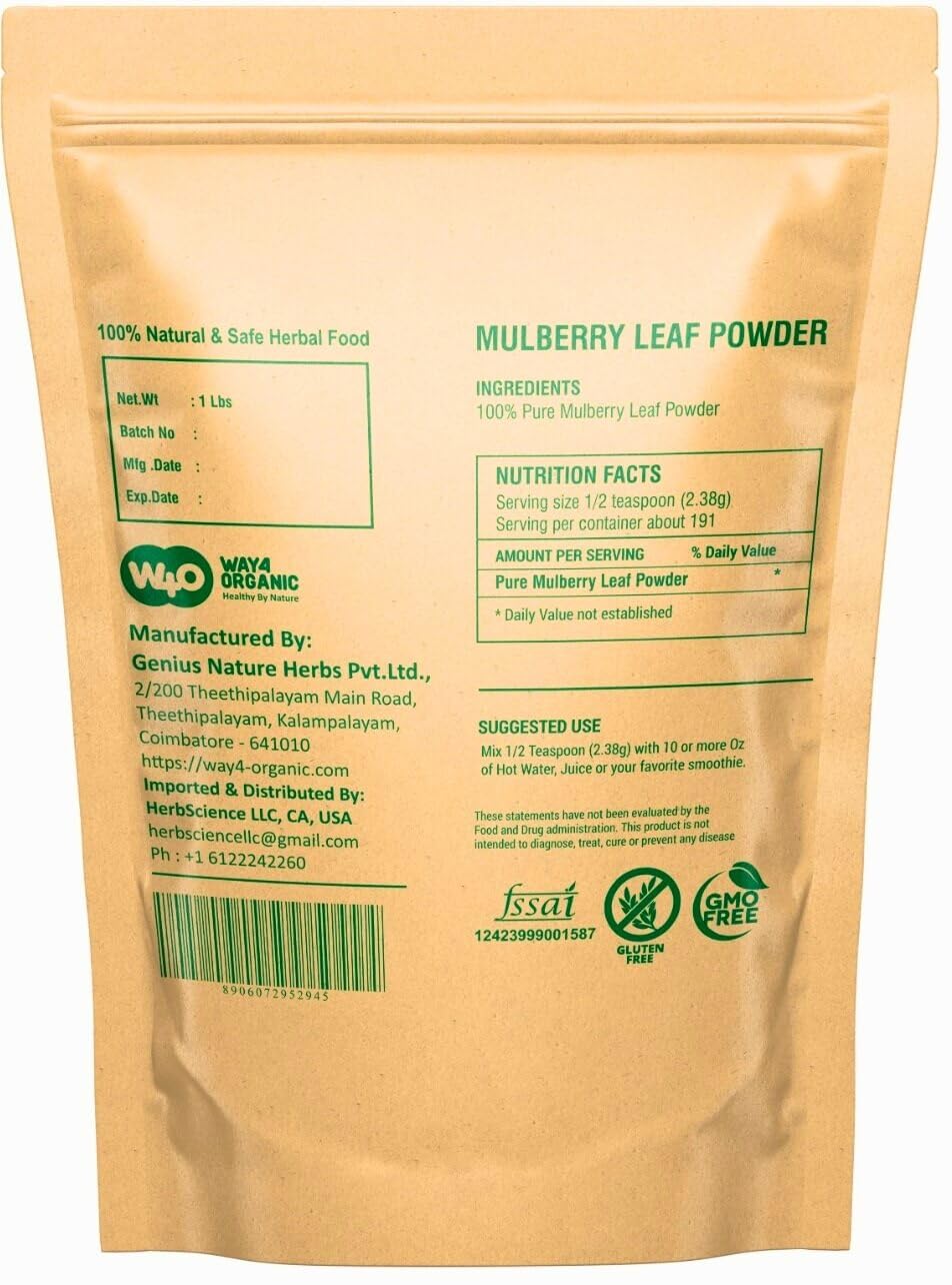 Way4Organic Mulberry Leaf Powder jar preserving aroma and freshness