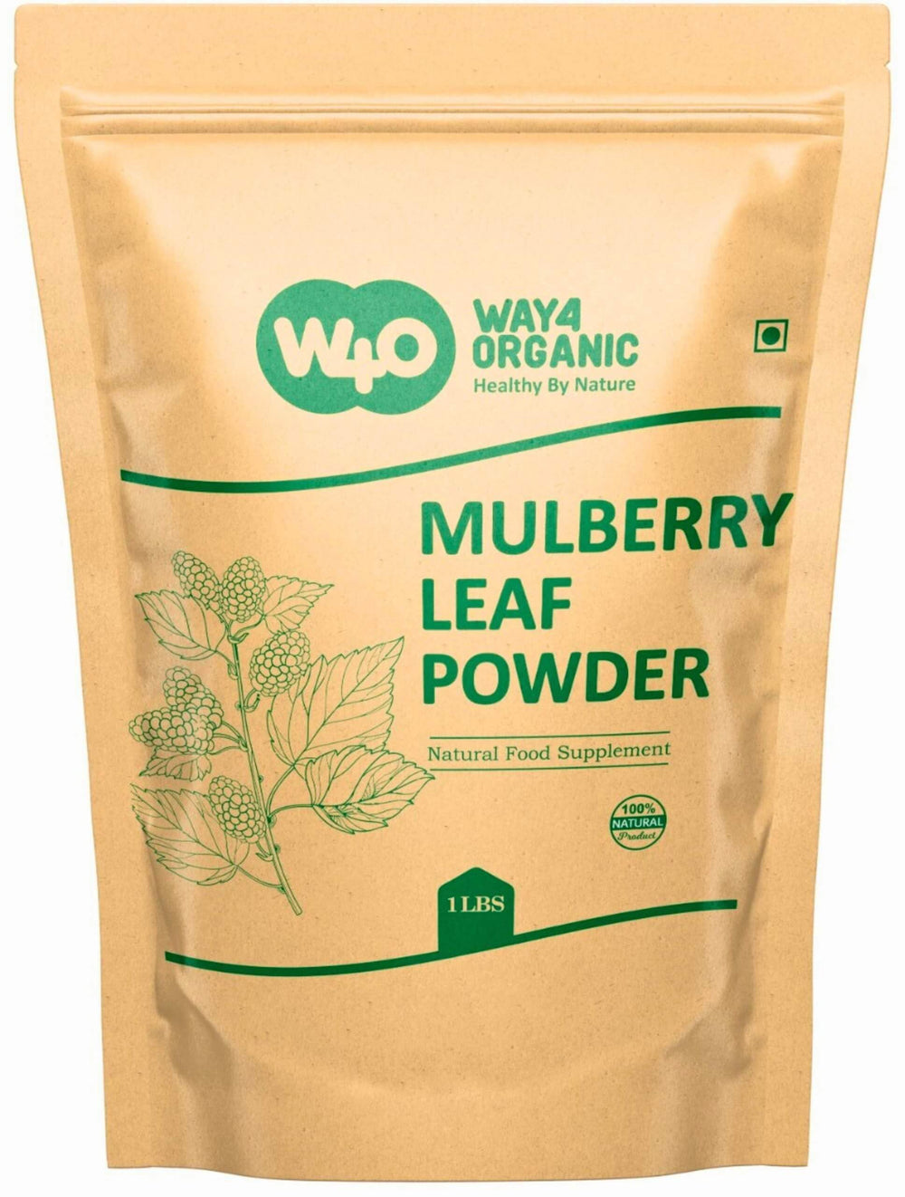 Texture closeup of Way4Organic Mulberry Leaf Powder showing fine, even powder