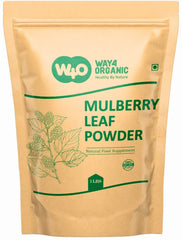 Texture closeup of Way4Organic Mulberry Leaf Powder showing fine, even powder