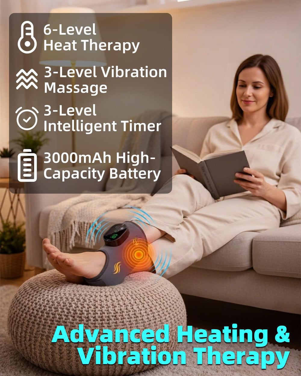 WBHLDM cordless ankle massager in use during a desk workout break.
