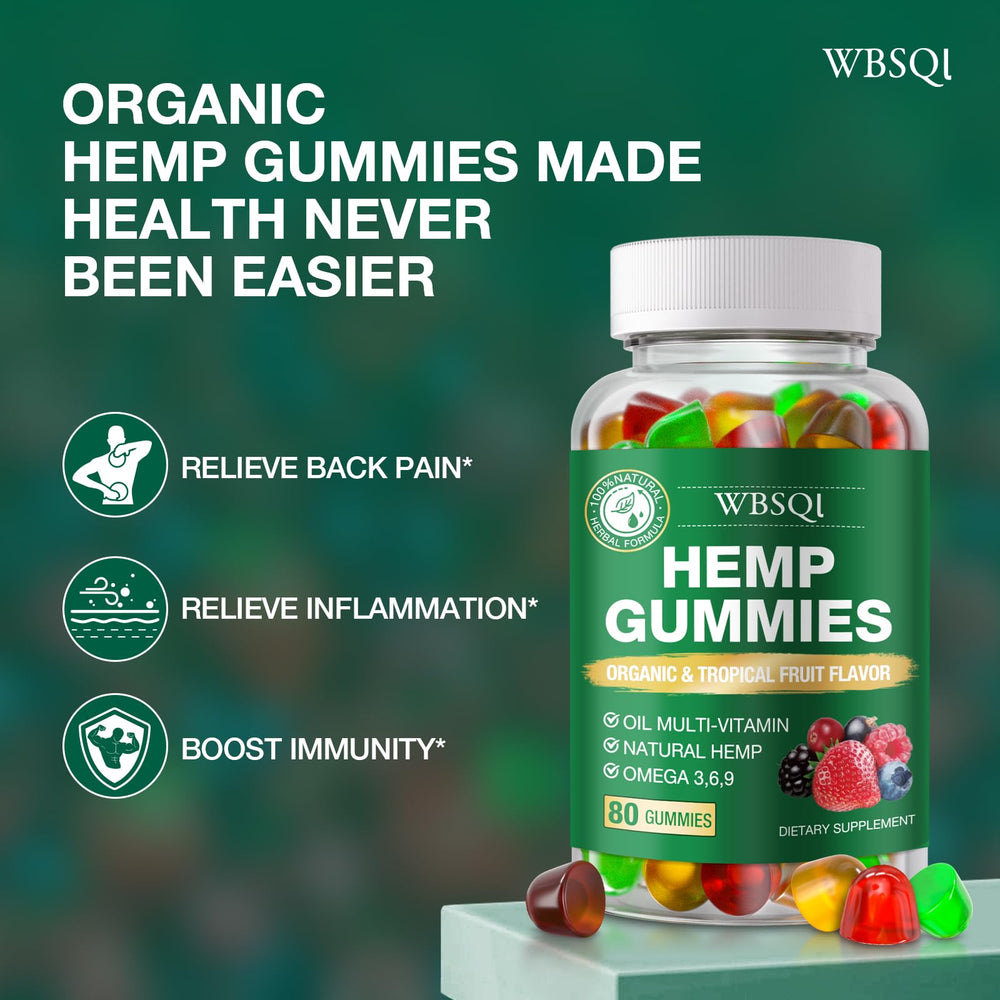 WBSQL hemp gummies bottle with CO2 extraction label highlights premium purity
