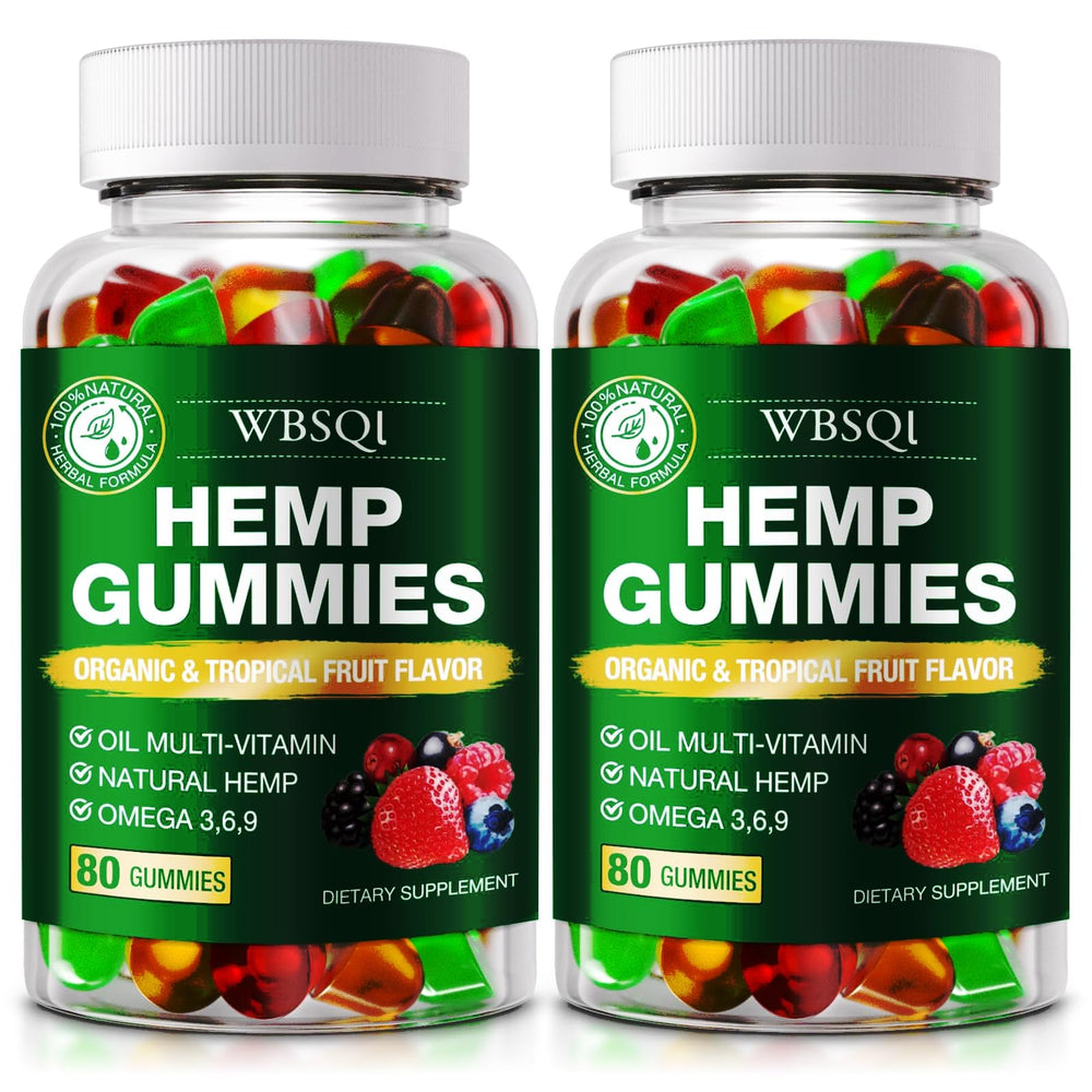 WBSQL hemp gummies sleep bottle close-up, soft chew texture for nightly routine