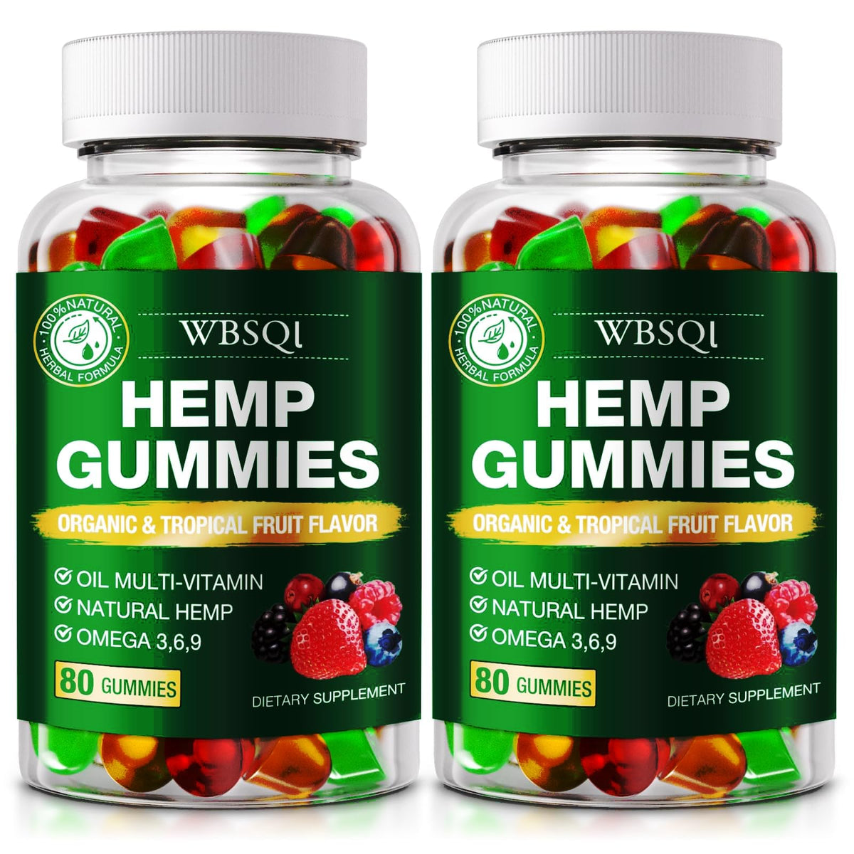 WBSQL hemp gummies sleep bottle close-up, soft chew texture for nightly routine