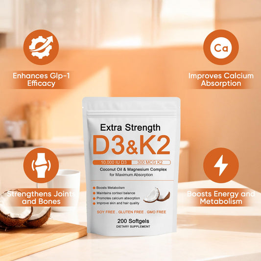 WDVNEX Vitamin D3 K2 Magnesium Softgels pouring bottle demonstrates easy portioning for daily energy.