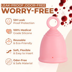 WE KEEO high-capacity cup holds up to 6 tampons for heavy flow.