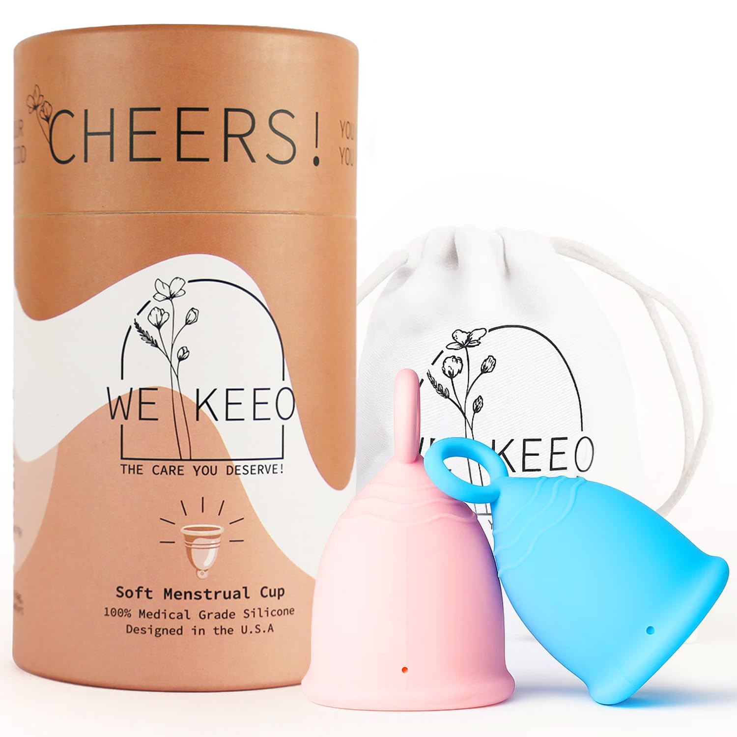 WE KEEO reusable menstrual cup in soft silicone for comfortable daily wear.