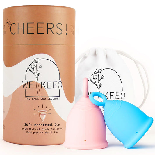 WE KEEO reusable menstrual cup in soft silicone for comfortable daily wear.