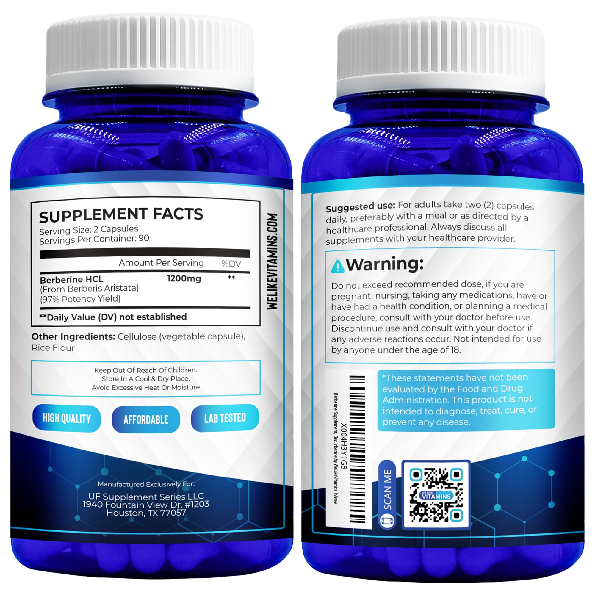 We Like Vitamins Berberine HCL gluten-free and non-GMO packaging