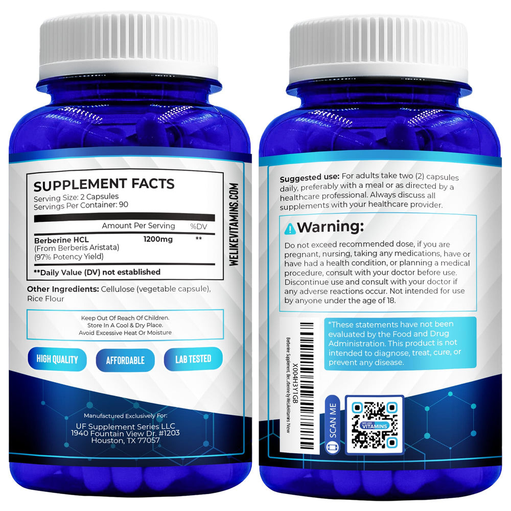 We Like Vitamins Berberine HCL gluten-free and non-GMO packaging