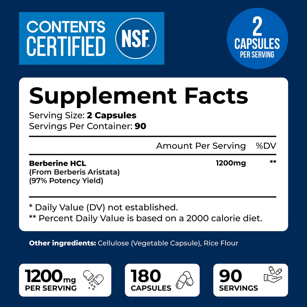 We Like Vitamins Berberine HCL label close-up shows purity and ingredients