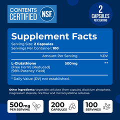 NSF certification seal on We Like Vitamins glutathione bottle signals third-party verification.