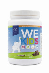 WE White Elephant pack shows kid-friendly chocolate powder for balanced daily nutrition.