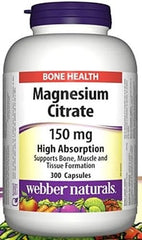 Webber Naturals Magnesium Citrates bottle with 300 capsules for daily mineral intake and high absorption