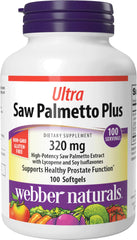 Webber Naturals Ultra Saw Palmetto Plus bottle front for daily prostate support.