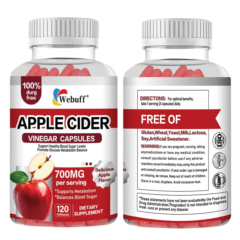 Webuff Apple Cider Vinegar Capsules bottle on shelf for daily support.