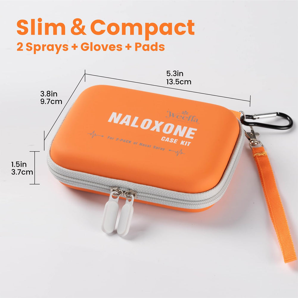 weefla naloxone carry case open with two sprays inside demonstrates storage capacity