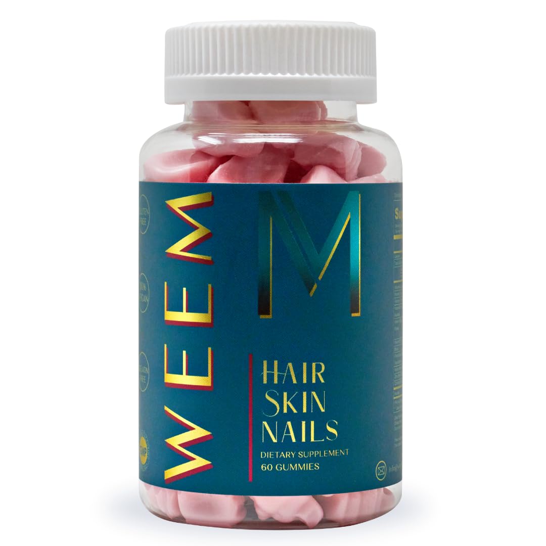 WEEM Hair Skin Nails gummies in bottle support daily beauty and healthy hair, nails, and skin