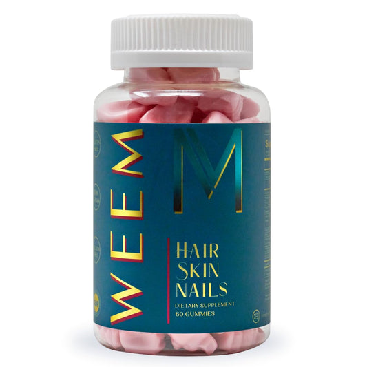 WEEM Hair Skin Nails gummies in bottle support daily beauty and healthy hair, nails, and skin