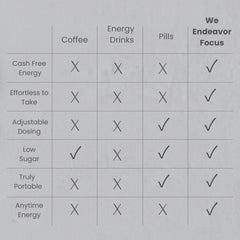 We Endeavor berry gummy ingredients panel hints at caffeine and theanine synergy for balanced energy.