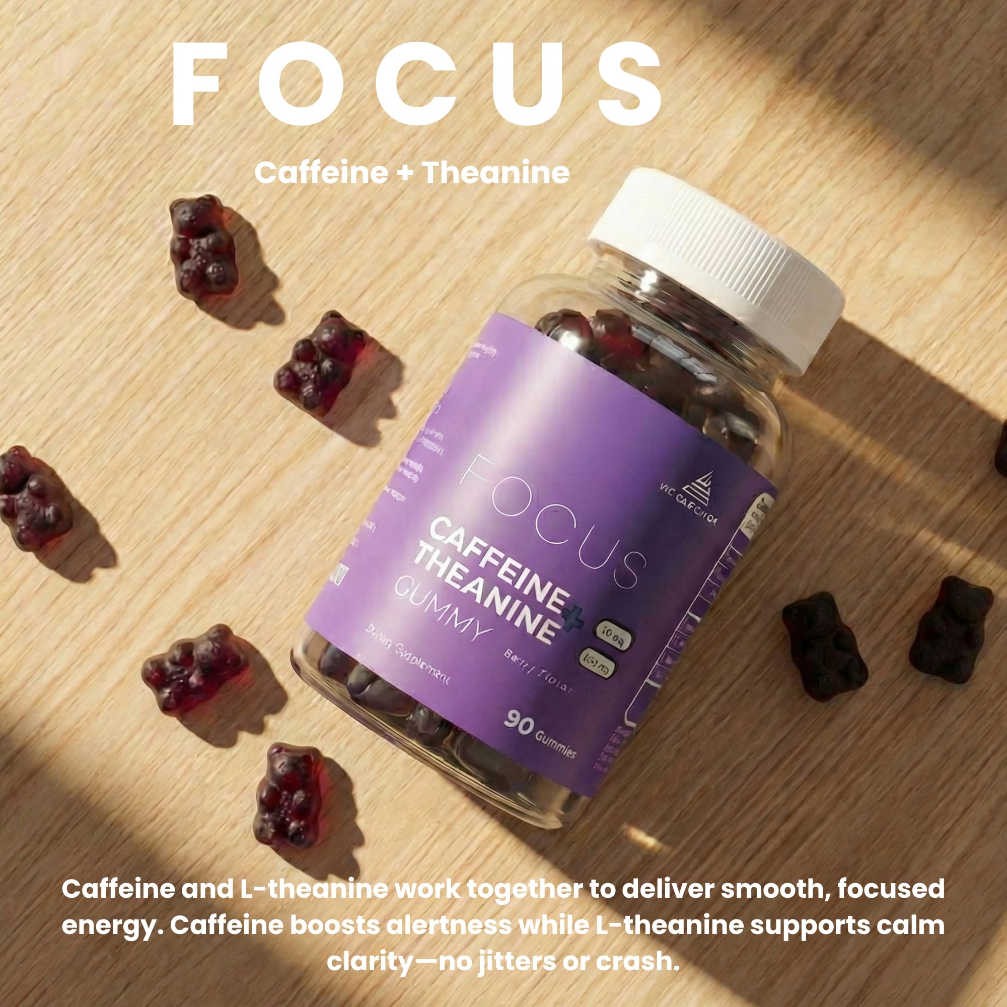 We Endeavor berry gummy serving on desk suggests easy, caffeine-friendly focus during meetings.