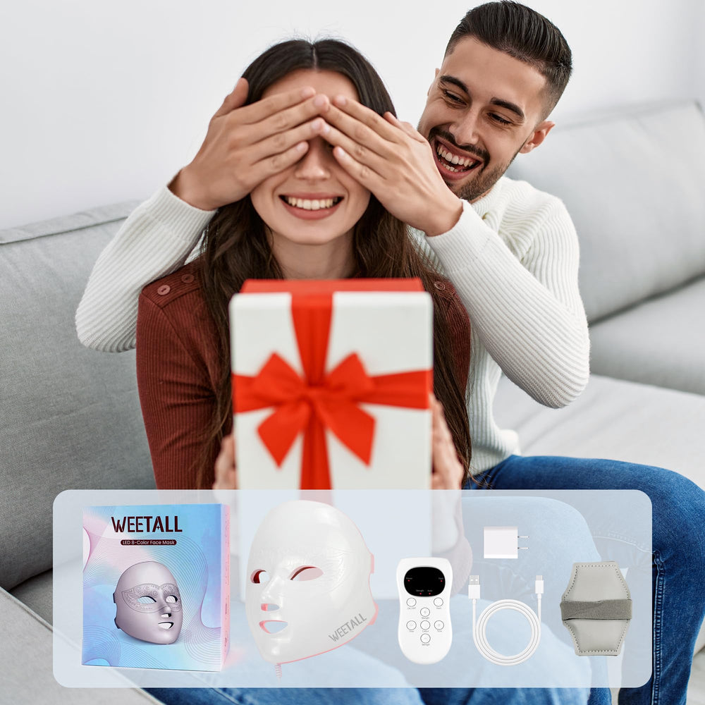 WEETALL at-home skincare routine with LED mask usage
