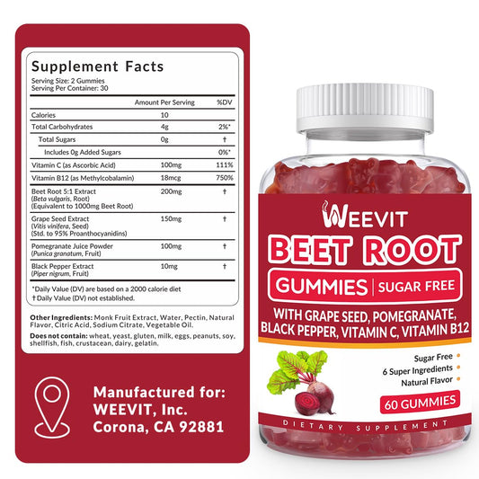 WEEVIT Beet Root Gummies jar full on wood surface for daily use.