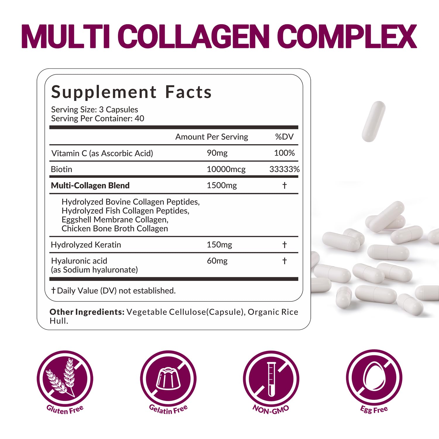 WEEVIT collagen capsules packaging reveals multi-type blend for skin, hair, and nails