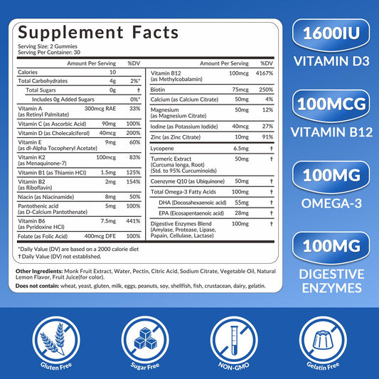 Weevit mens multivitamins gummies bottle side detail highlighting key ingredients.