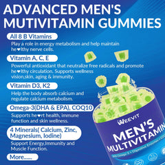 Weevit mens multivitamins gummies ingredients label featuring CoQ10 and zinc.