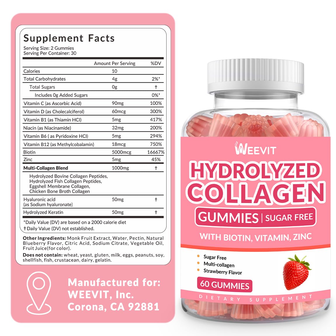 Weevit collagen gummies pouring into a hand for easy daily use.