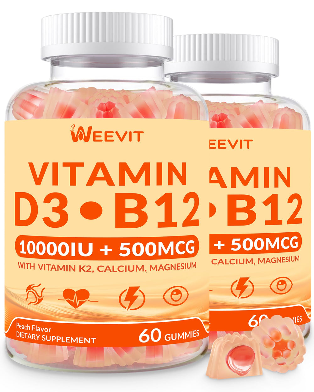 WEEVIT Vitamin D3 B12 Gummies bottle for easy daily energy support.