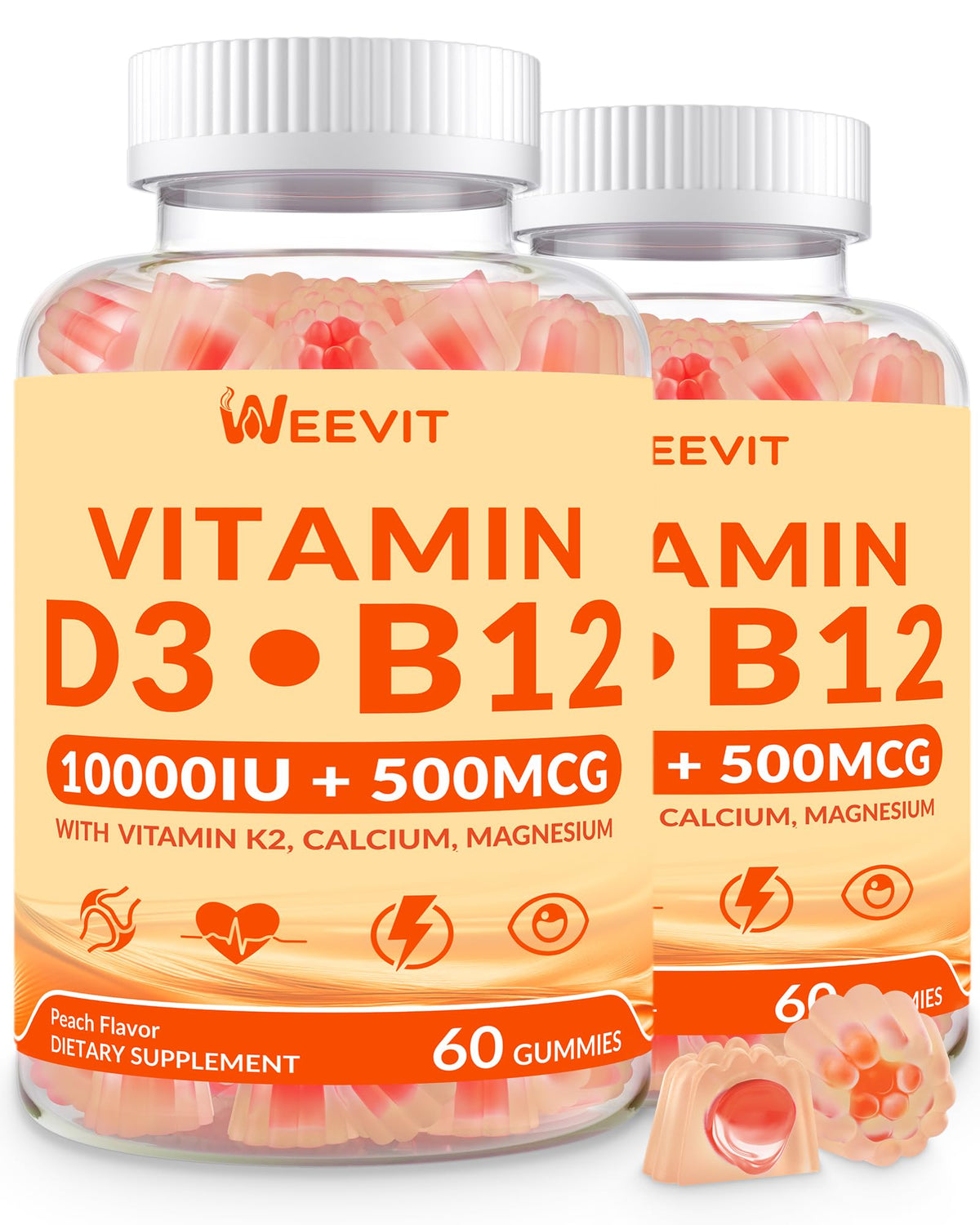 WEEVIT Vitamin D3 B12 Gummies bottle for easy daily energy support.