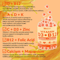 WEEVIT gummy label highlights D3 and B12 nutrients.