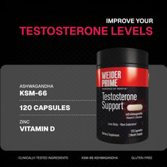 Weider Prime bottle back highlights gluten-free capsules and key ingredients for endurance support