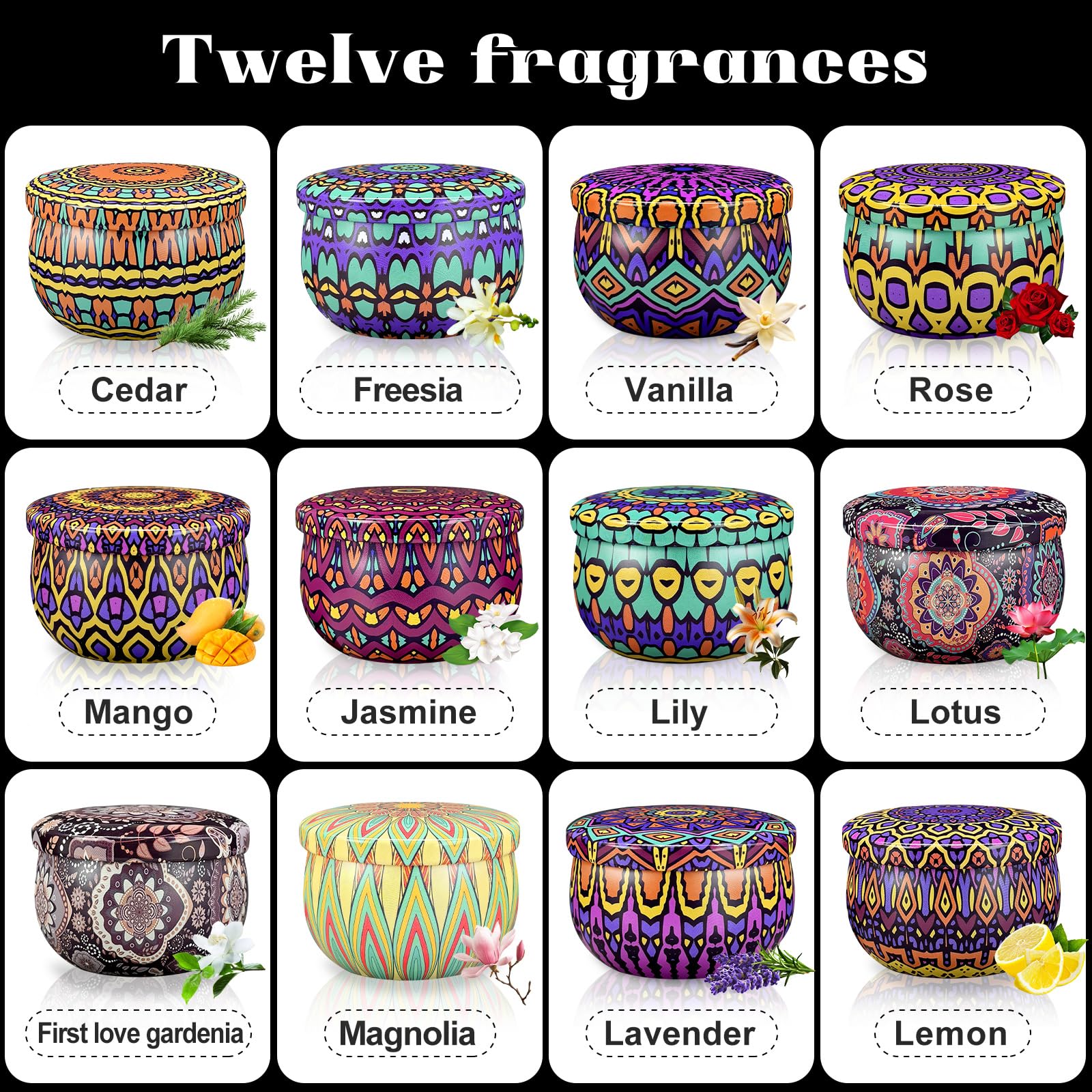 Weimingte 12 scents showcase Jasmine, Lavender, Lemon for mood-setting versatility