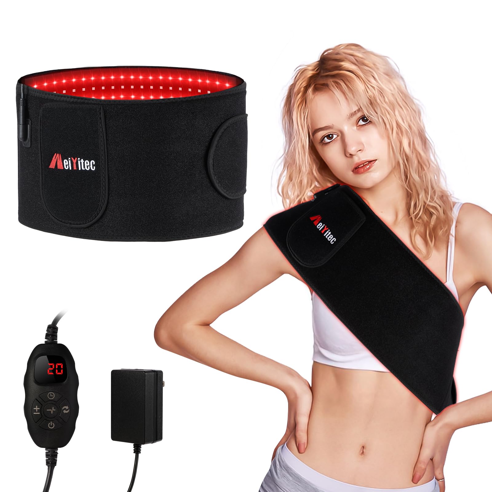 Weiyitec red light therapy belt front view ideal for targeted at-home warmth and relaxation