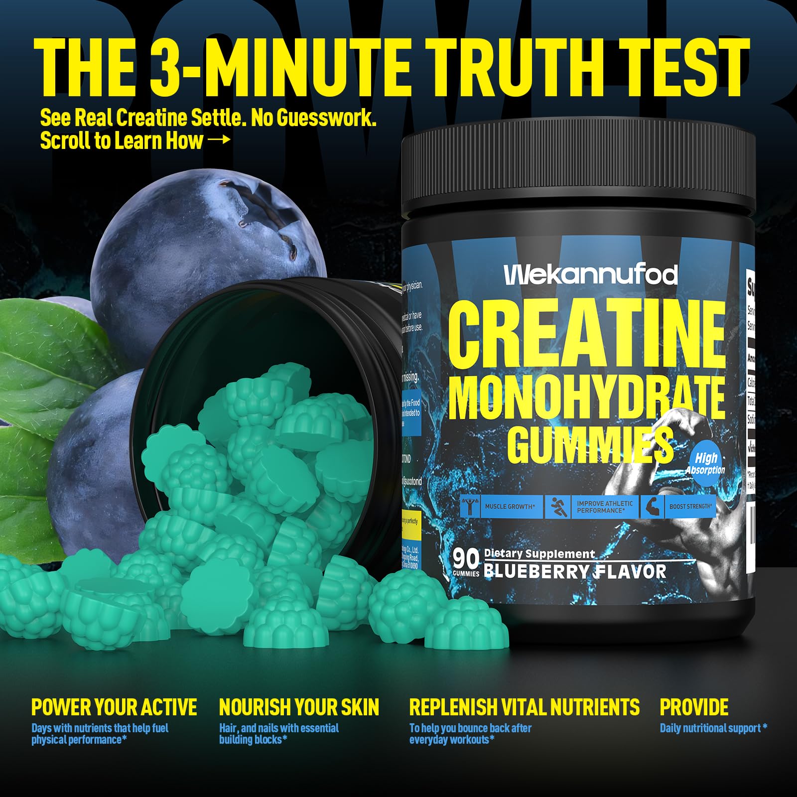 Wekannufod Creatine Monohydrate Gummies packaging highlights 5,000 mg per serving.