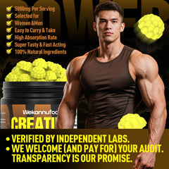 Pineapple-flavored Wekannufod gummies indicating tasty, sugar-free pre-workout option.