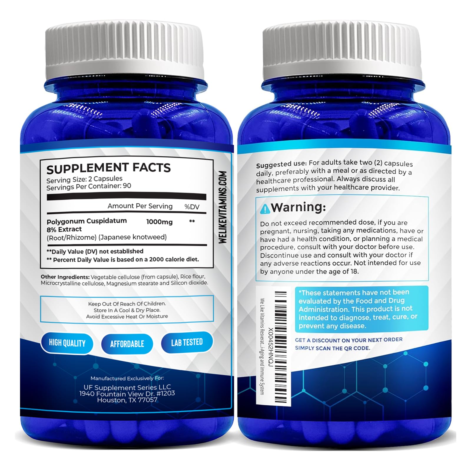 We Like Vitamins daily-dose setup demonstrating a two-capsule regimen.