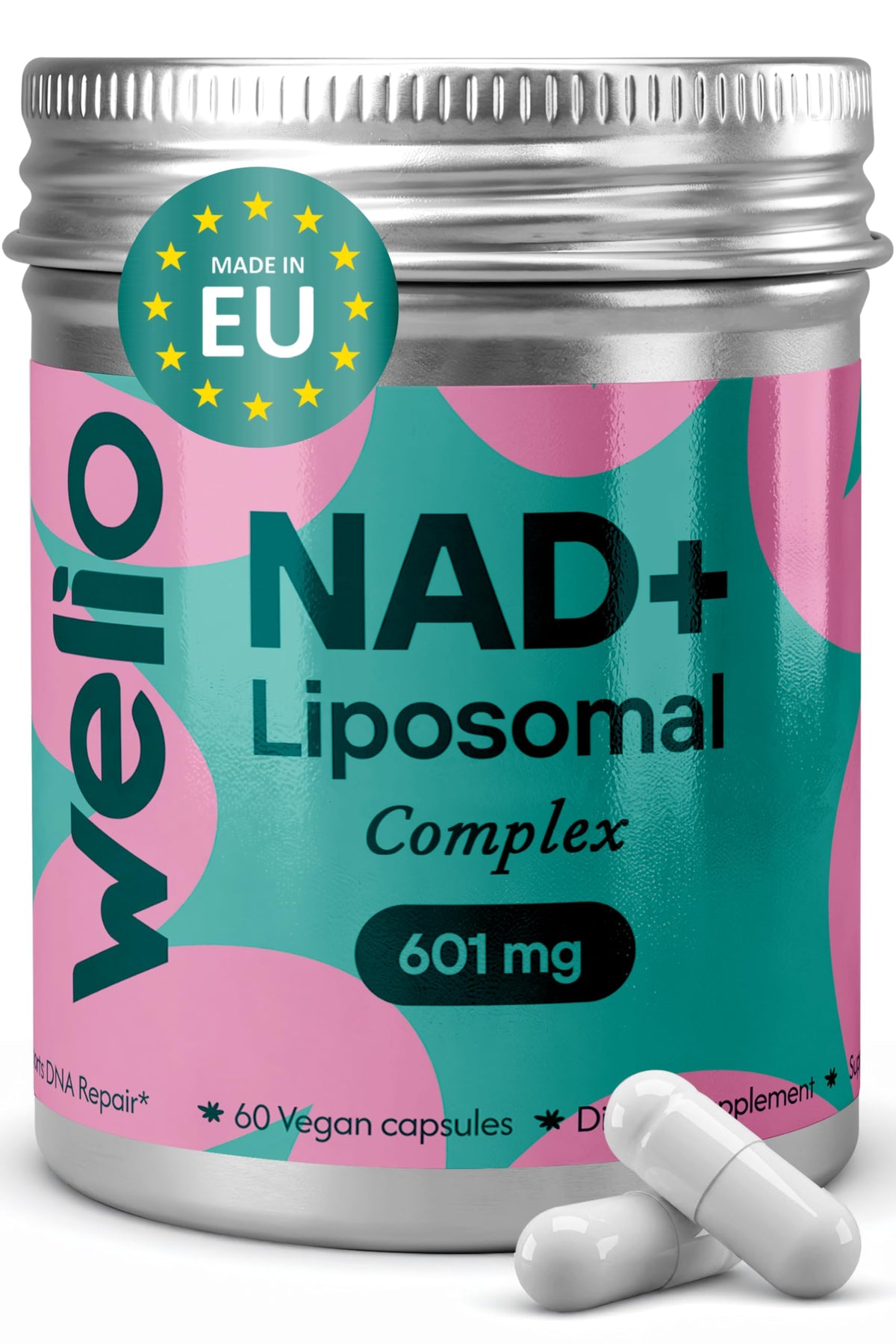 Welio Liposomal NAD+ 601mg bottle ready for daily vitality.
