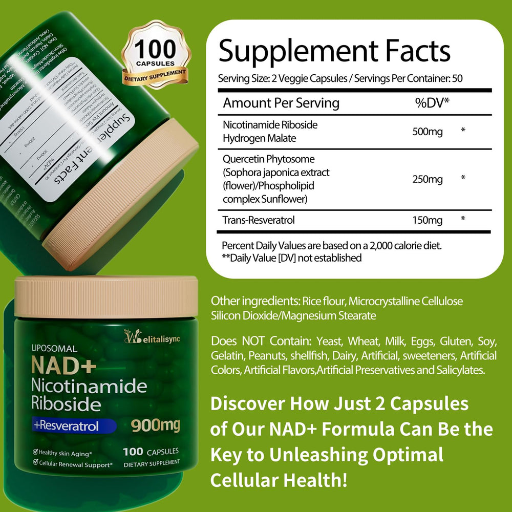Welitalisync premium NAD+ capsules close-up showing 900mg per capsule