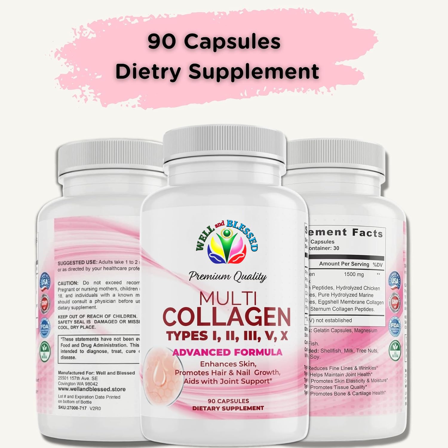 Well and Blessed capsules closeup highlighting compact, easy-to-swallow pills.