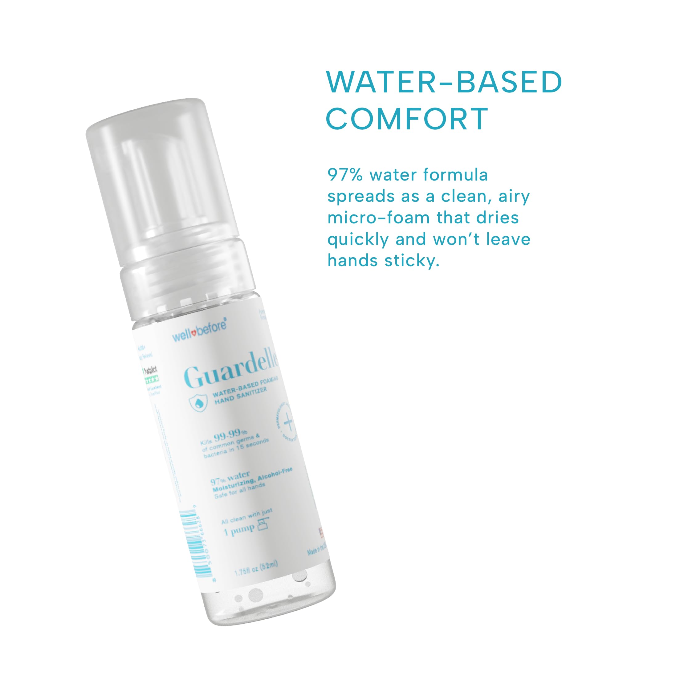 Guardelle 97% water micro-foam spreads quickly on hands