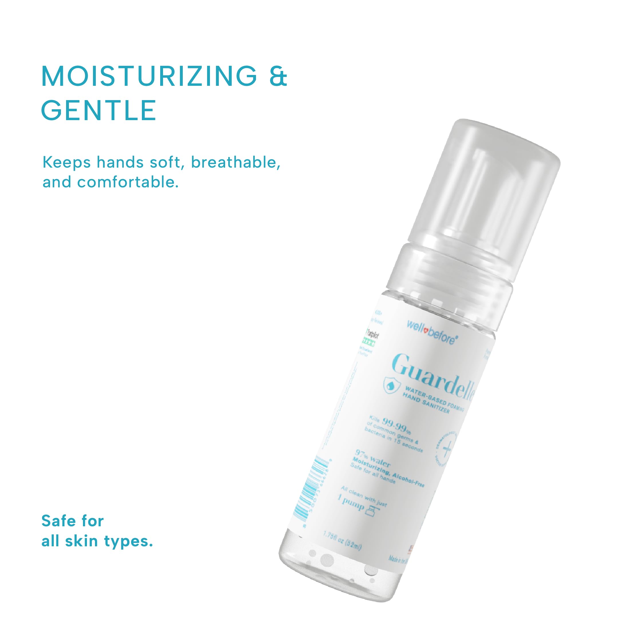 Well Before Guardelle uses a 1 pump foamer for even dispensing