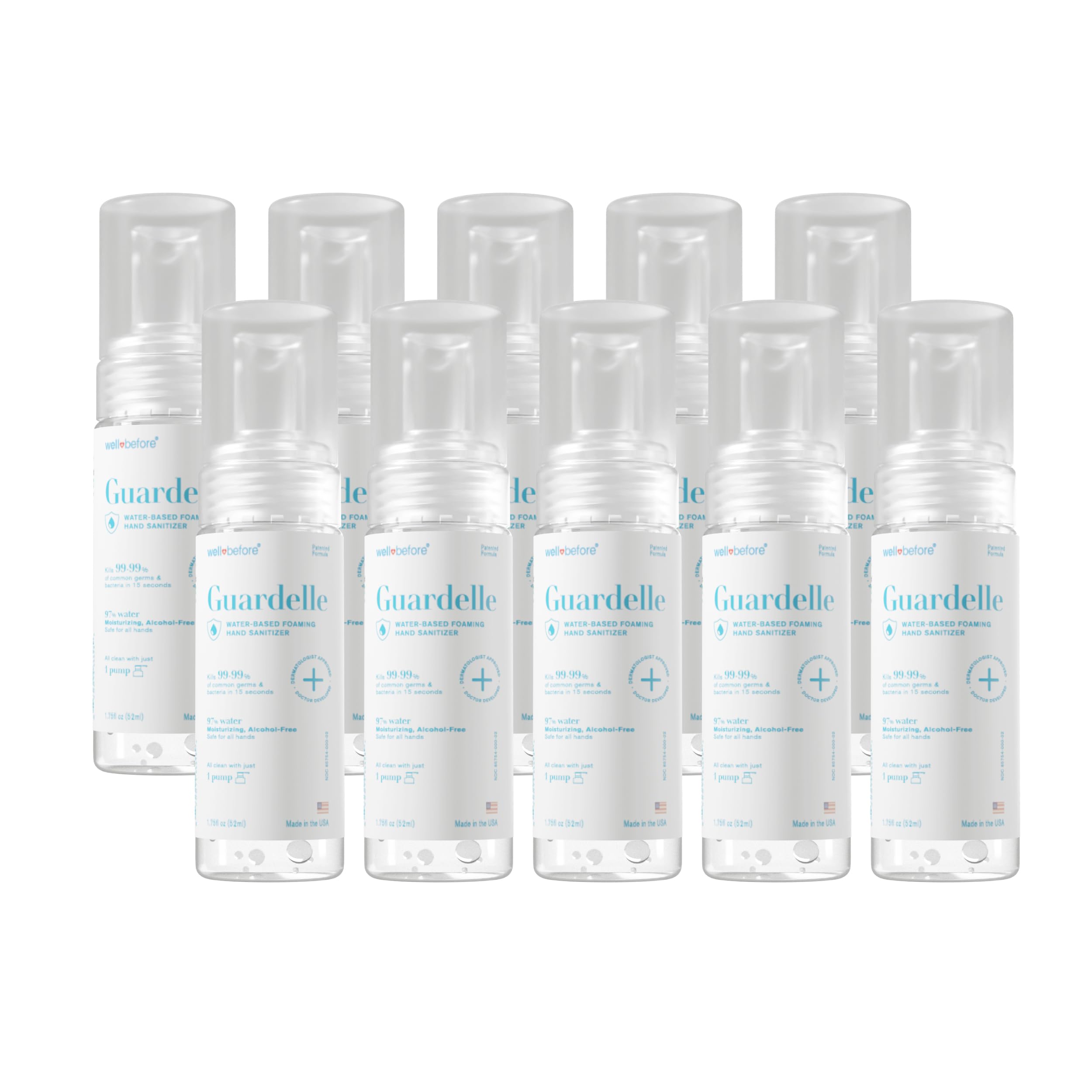 Well Before Guardelle foaming sanitizer delivering dense coverage for quick hand hygiene