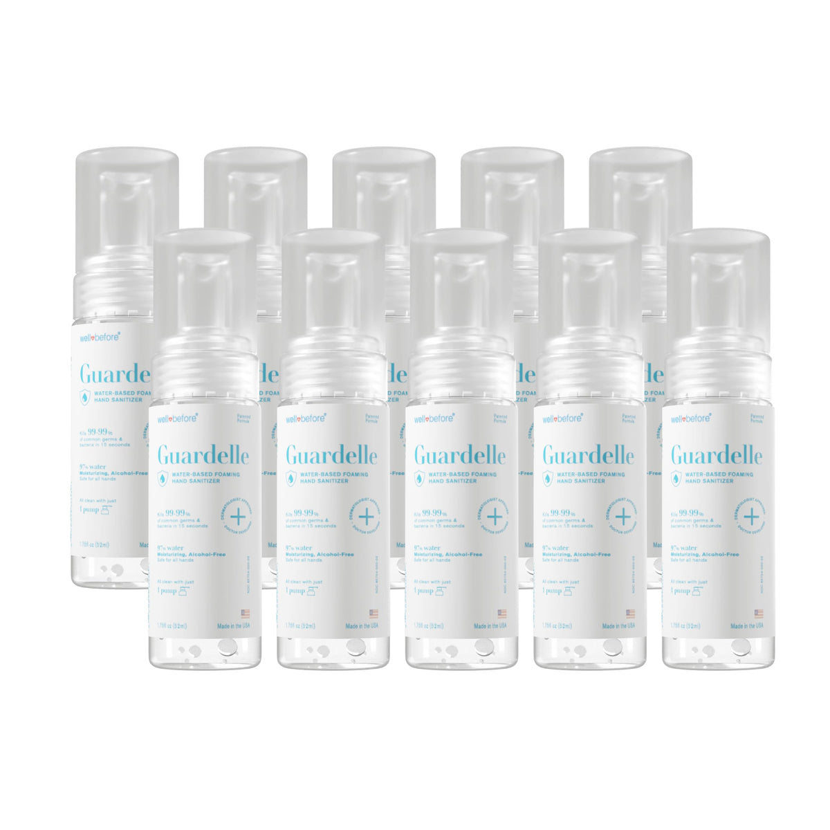 Well Before Guardelle foaming sanitizer delivering dense coverage for quick hand hygiene