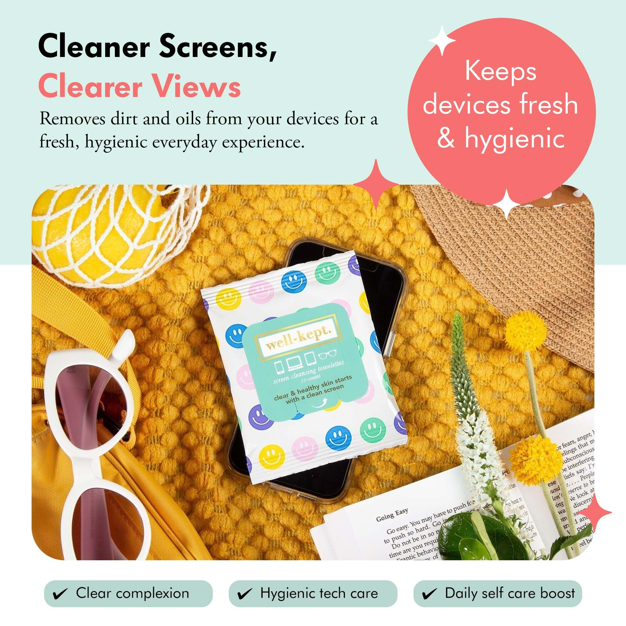 Well-Kept eyeglasses wipes in action, removing oils for crystal-clear lenses