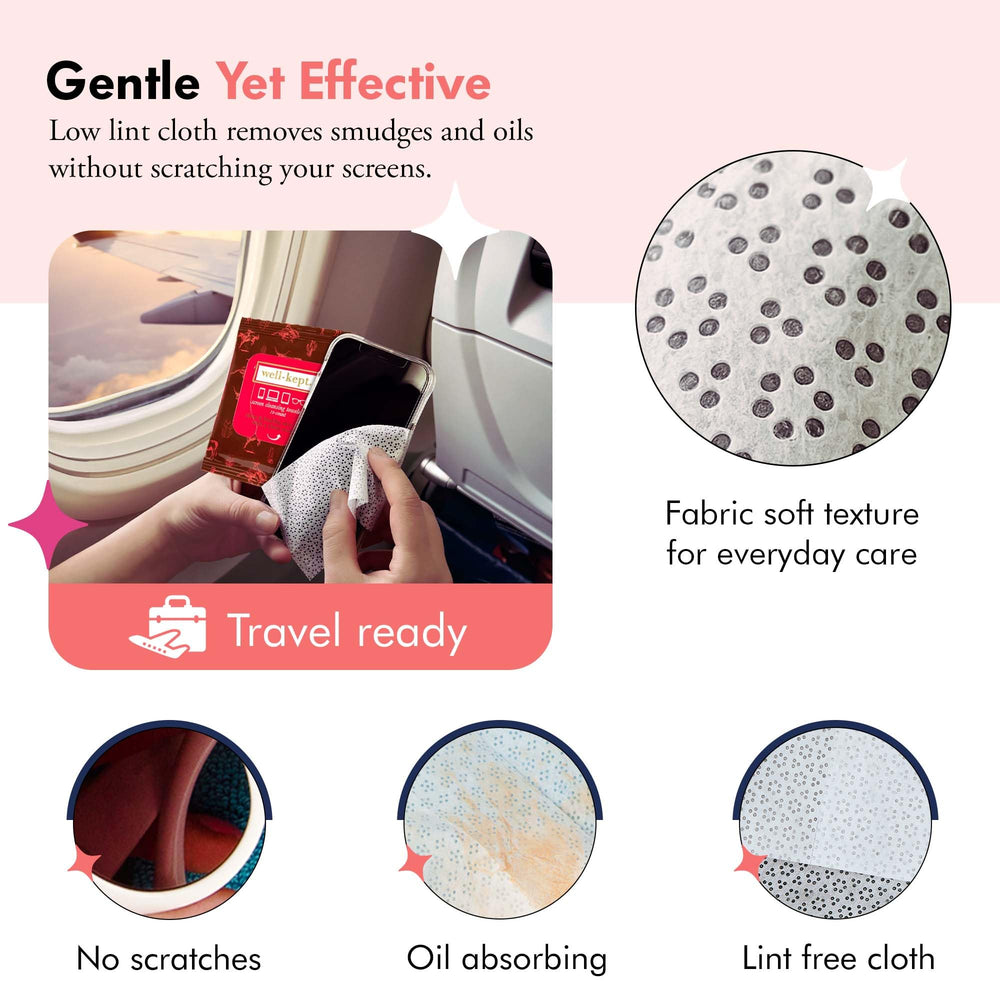Well-Kept pre-moistened wipes for fast, streak-free screen cleaning.